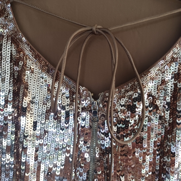 Alice And Olivia Fifi Sequin Strapless Maxi Dress Size 2 Lace Up Back Tan Bronze - Picture 8 of 15